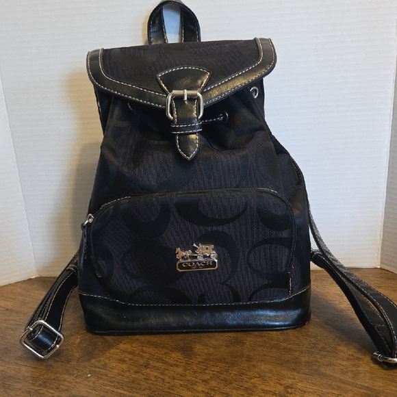 Coach Handbags - Coach Black Signature Monogram Canvas Mini Backpack